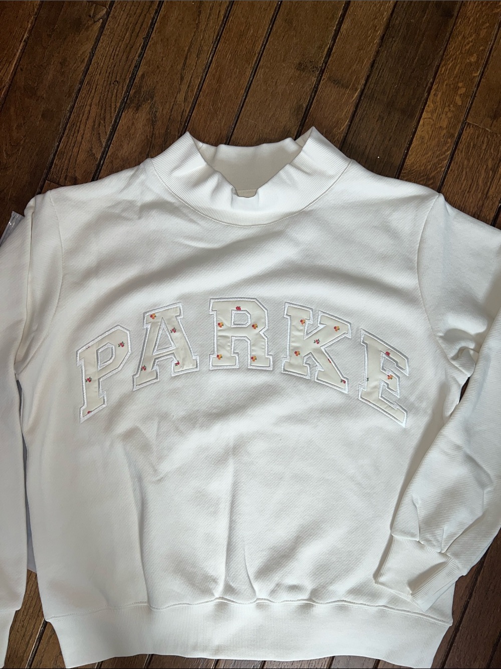 PARKE Ivory Floral Varsity Heritage Mockneck Size S/M Maggie & Emma NIB NWT - Picture 7 of 13